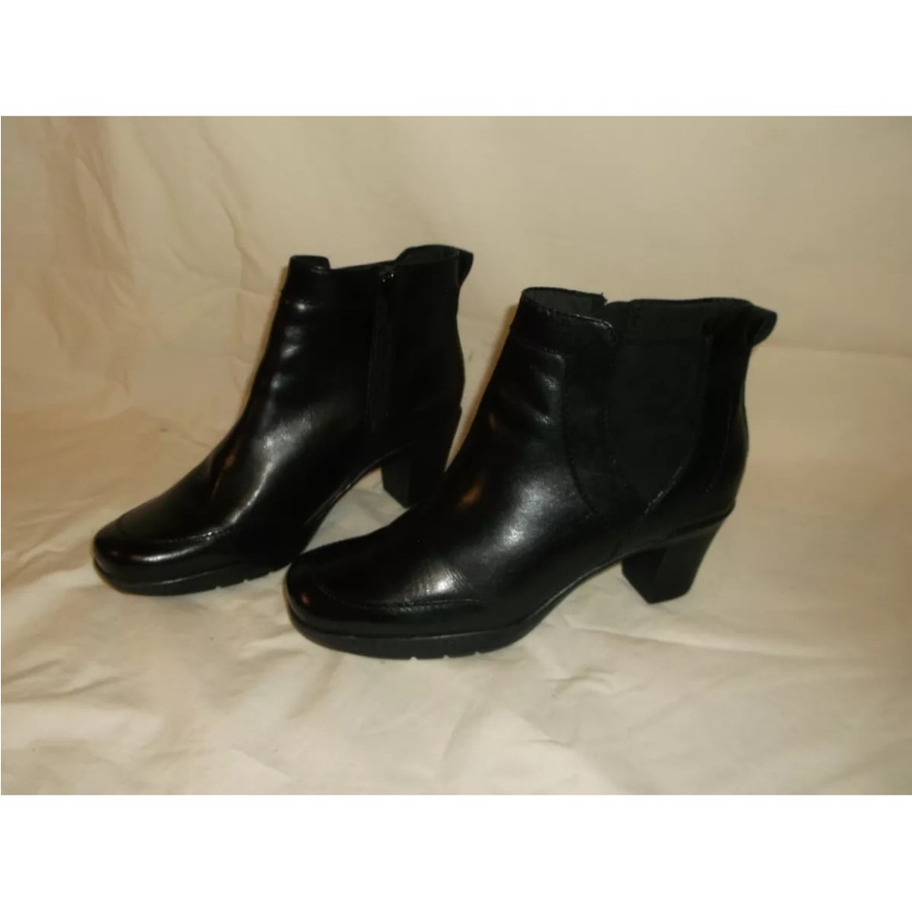 Clarks Bendables Black Leather Zip Up Block Heel Ankle Boots Shoes Women's 8 M